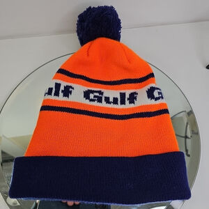 Gulf Oil Beanie Toque Hat Vintage K-Brand Made In Canada Oil Gas Knitted